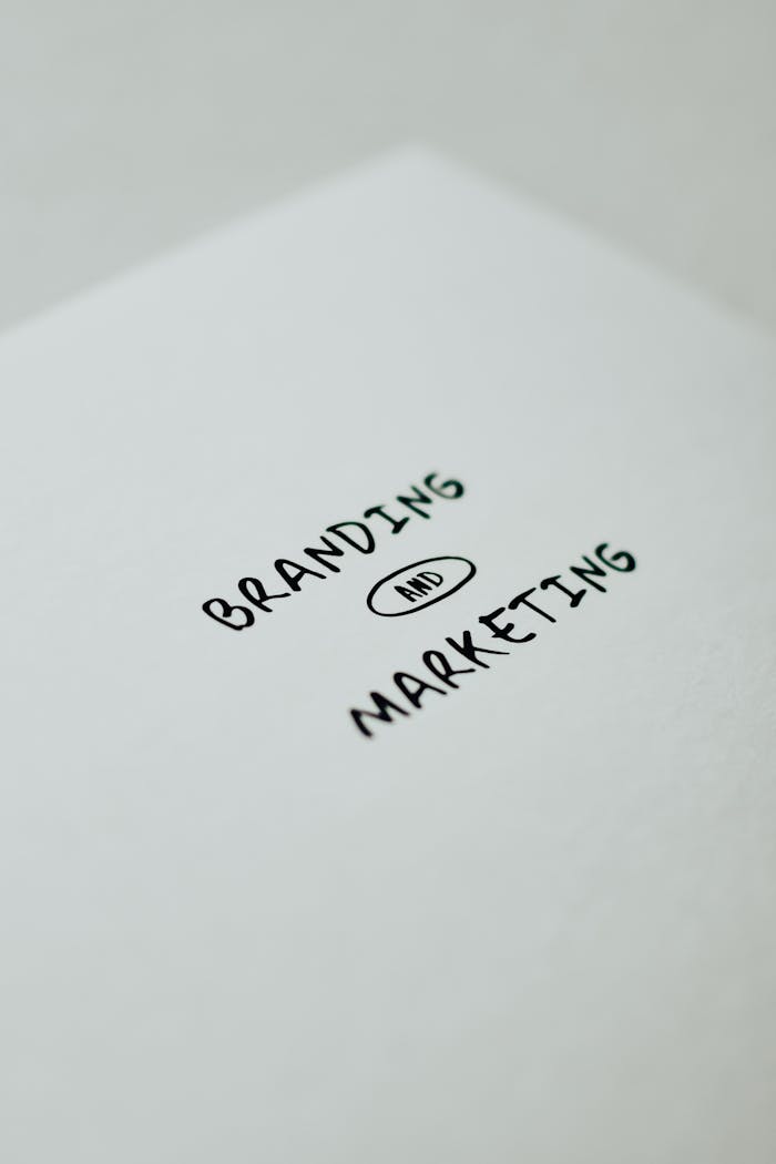 Minimalistic design showcasing 'branding and marketing' text for business strategy visuals.